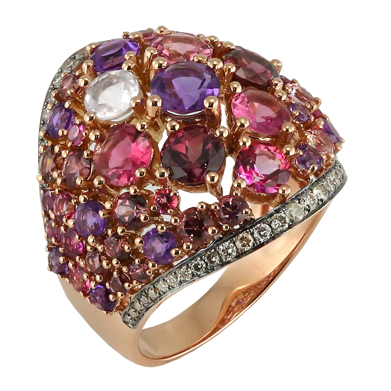 Золотое кольцо с бриллиантами и полудрагоценными камнями R101-R36672 