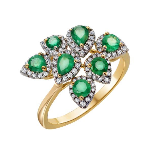 Золотое кольцо с бриллиантами и цветными драгоценными камнями R101-R49514YE