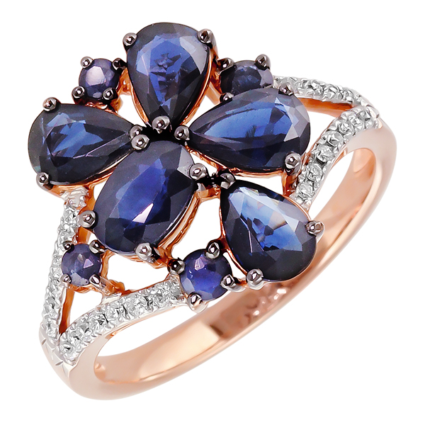Золотое кольцо с бриллиантами и цветными драгоценными камнями R142-LVR711RS
