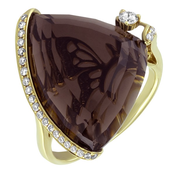 Золотое кольцо с бриллиантами и полудрагоценными камнями R101-HOR33643Y 