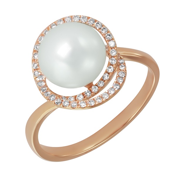  Золотое кольцо с бриллиантами и жемчугом R1402-HOR35755RPL