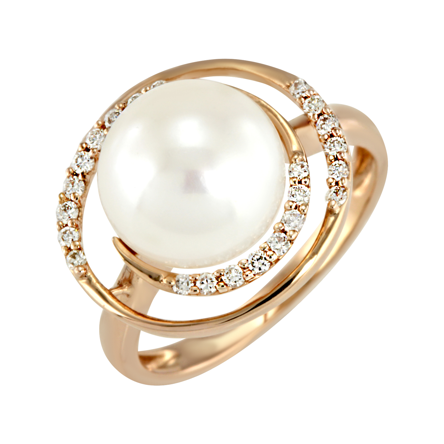  Золотое кольцо с бриллиантами и жемчугом R1402-HOR36566RPL