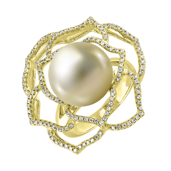  Золотое кольцо с бриллиантами и жемчугом R130-14996Y