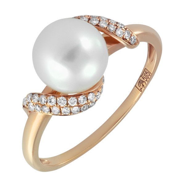  Золотое кольцо с бриллиантами и жемчугом R101-HOR36180RPL