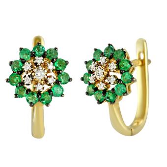 Золотые серьги с бриллиантами и цветными драгоценными камнями K106036B