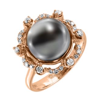 Золотое кольцо с бриллиантами и жемчугом EJR7644