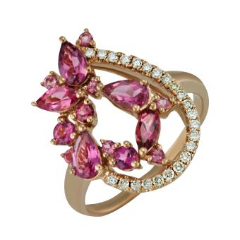 Золотое кольцо с бриллиантами и полудрагоценными камнями R101-HOR30571RTR 
