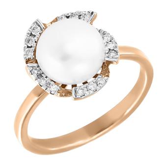Золотое кольцо с бриллиантами и жемчугом SSR048