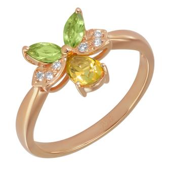 Золотое кольцо с бриллиантами и полудрагоценными камнями R1402-HOR22974RM 