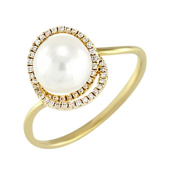 Золотое кольцо с бриллиантами и жемчугом HOR35755