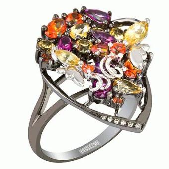 Серебряное кольцо с бриллиантами и полудрагоценными камнями HOSR37300 