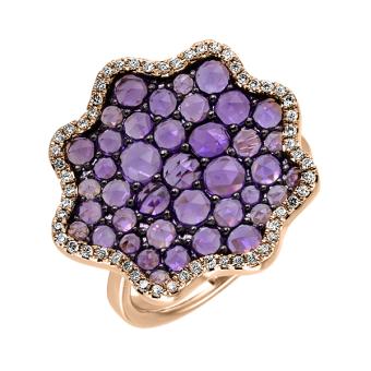 Золотое кольцо с бриллиантами и цветными драгоценными камнями AJR5792