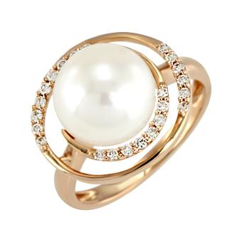Золотое кольцо с бриллиантами и жемчугом HOR36566